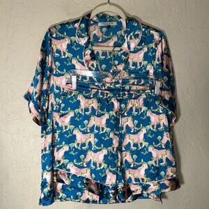 Blue and Pink Leopard Print Pajama Set